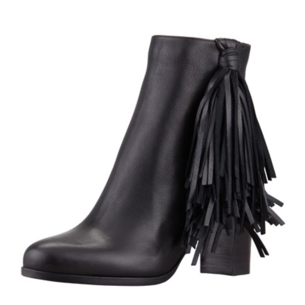 Christian Louboutin Jimmynetta Black Calfskin Leather Fringe Ankle Chelsea Boot